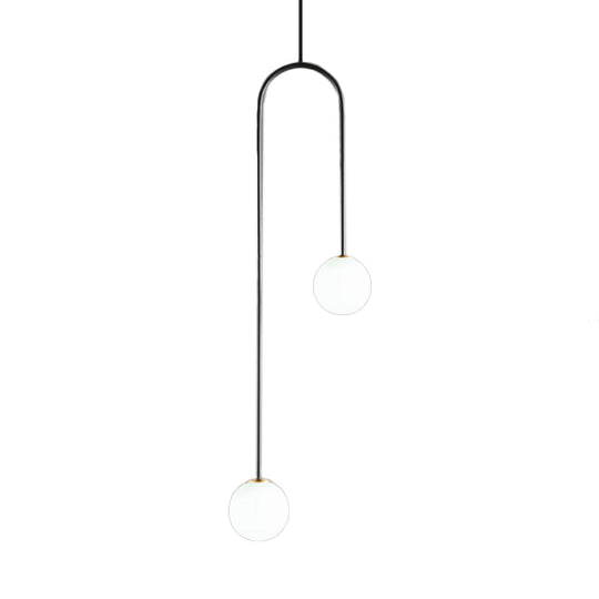 Giovanna - Stylish Black/Gold Ball Cluster Pendant Post - Modernist 2 Lights White Glass Led