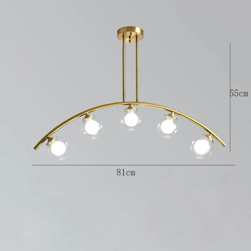Nordic Restaurant Long Copper Chandelier Bar Minimalist Creative Personalized Glass Lamp Net Red