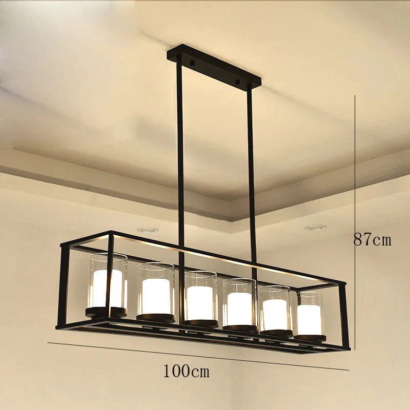 Rectangular Chandelier Dining Table Lamp Creative Simplicity Bar Living Room Marble Glass Milky