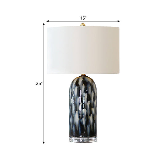 Algieba - Retro Straight Sided Shade Table Light 1 Head Fabric Night Stand Lamp In White With