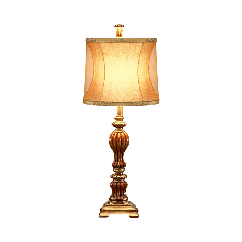 Céline - Retro Drum Design Living Room Night Table Lamp Style Fabric 1 - Bulb Brown Desk Light