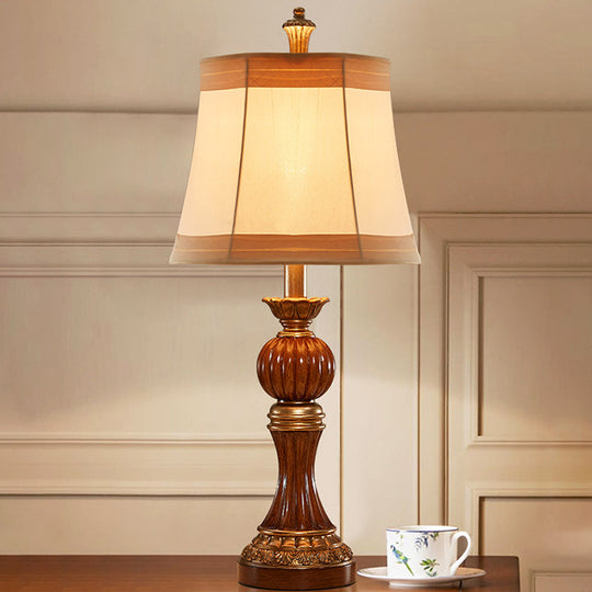 Madison - Vintage Resin Desk Light: Brown Baluster Base Lamp With Fabric Shade