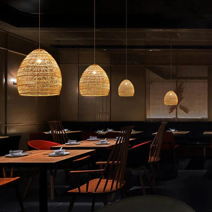 Modern Creative Simple Pastoral Study Led Living Room Rattan Chandelier Pendant
