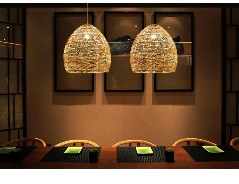 Modern Creative Simple Pastoral Study Led Living Room Rattan Chandelier Pendant