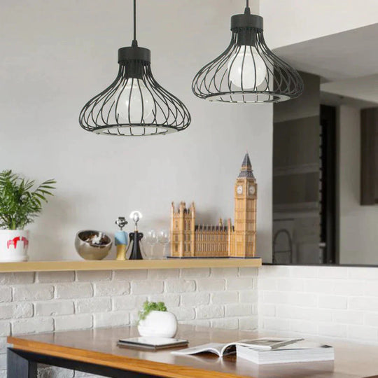 Retro Iron Chandelier Restaurant Bar Creative Black Wire Pendant
