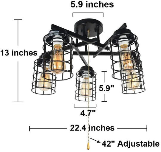 American Retro Industrial Restaurant Living Room Bedroom Study Wrought Iron Ceiling Lamp
