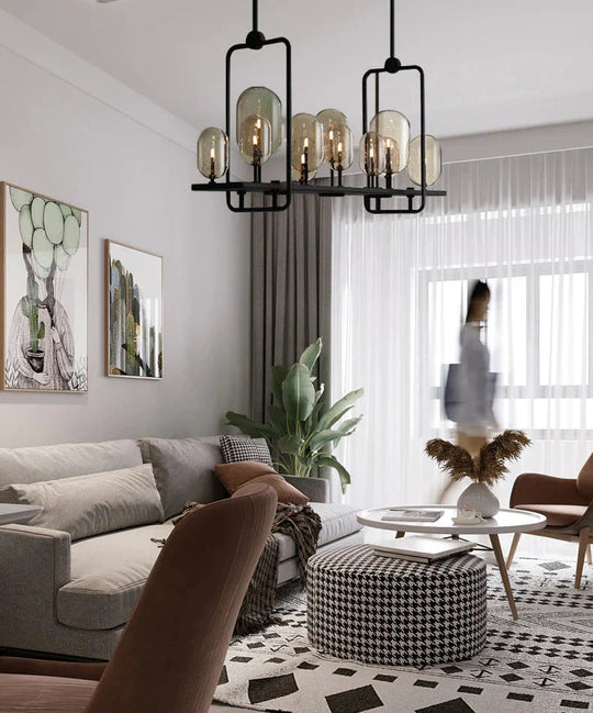 American Retro Wrought Iron Chandelier Rectangle Pendant