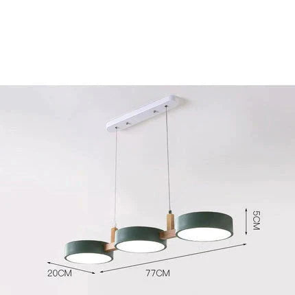 Three Head Restaurant Lamp Modern Simple Makaron Color Bar Bedroom Cafe Chandelier Green / 3 Heads