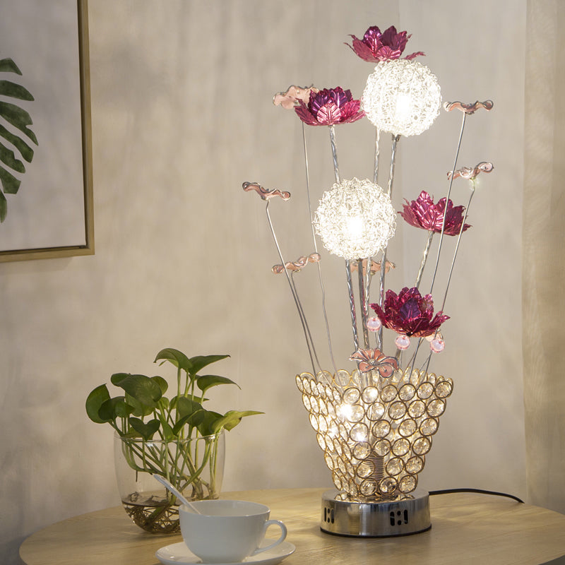Stella - Golden Art Decor Rose And Dandelion Night Light Led Ironic Desk Lighting With Inserted