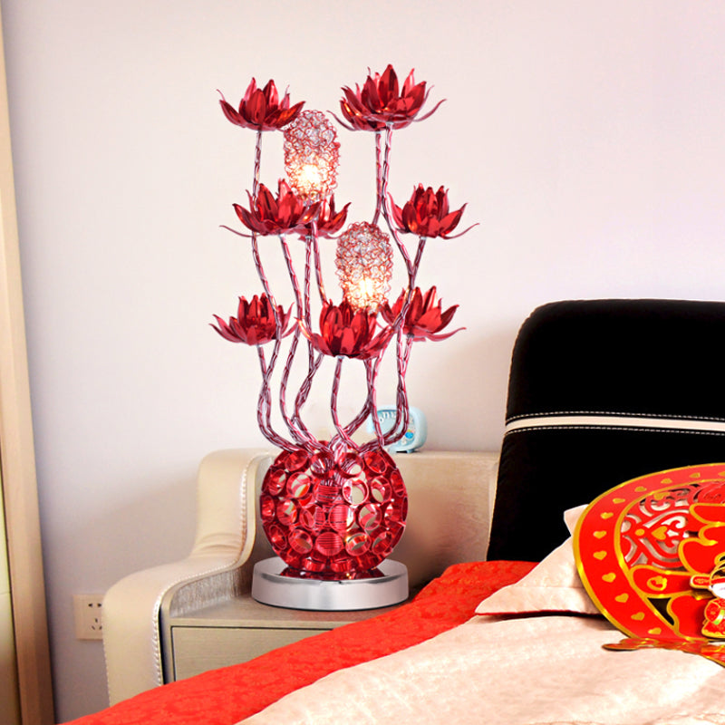 Pollux - Led Ball Table Lamp Red/Purple Aluminum Floral Nightstand Lighting