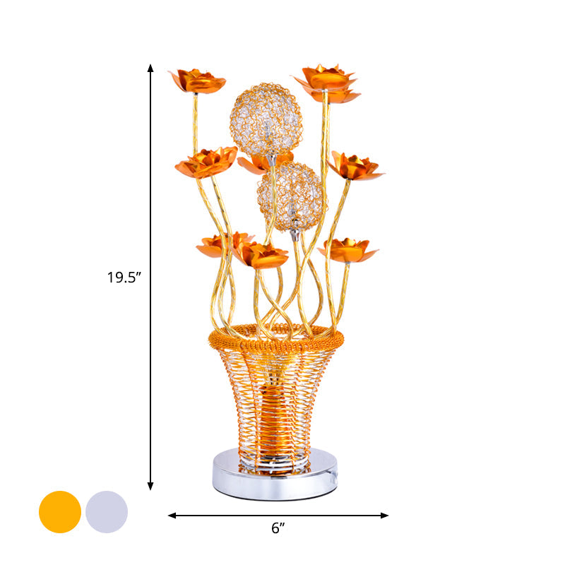 Zoey - Aluminum Basket - Like Desk Light Art Decor Bedside Led Vine Night Table Lamp With Blossom