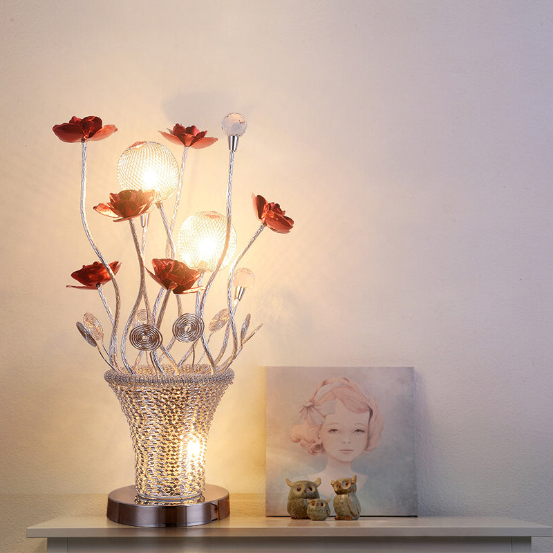Zoey - Aluminum Basket - Like Desk Light Art Decor Bedside Led Vine Night Table Lamp With Blossom