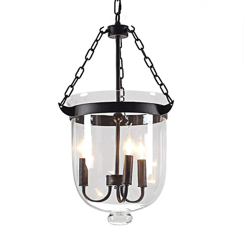 Round American Country Glass Chandelier Candle Lamp Bucket Pendant