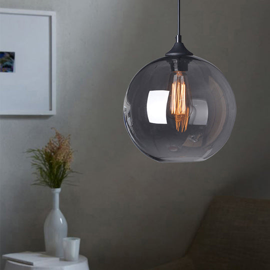 Corinne - Industrial 1 Light Grey/Clear Glass Hanging Lamp In Black Wide Globe Grey / 8