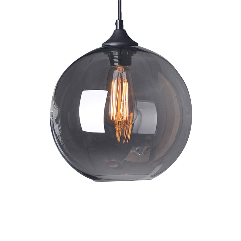Corinne - Industrial 1 Light Grey/Clear Glass Hanging Lamp In Black Wide Globe
