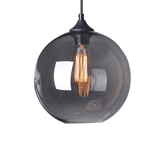 Corinne - Industrial 1 Light Grey/Clear Glass Hanging Lamp In Black Wide Globe