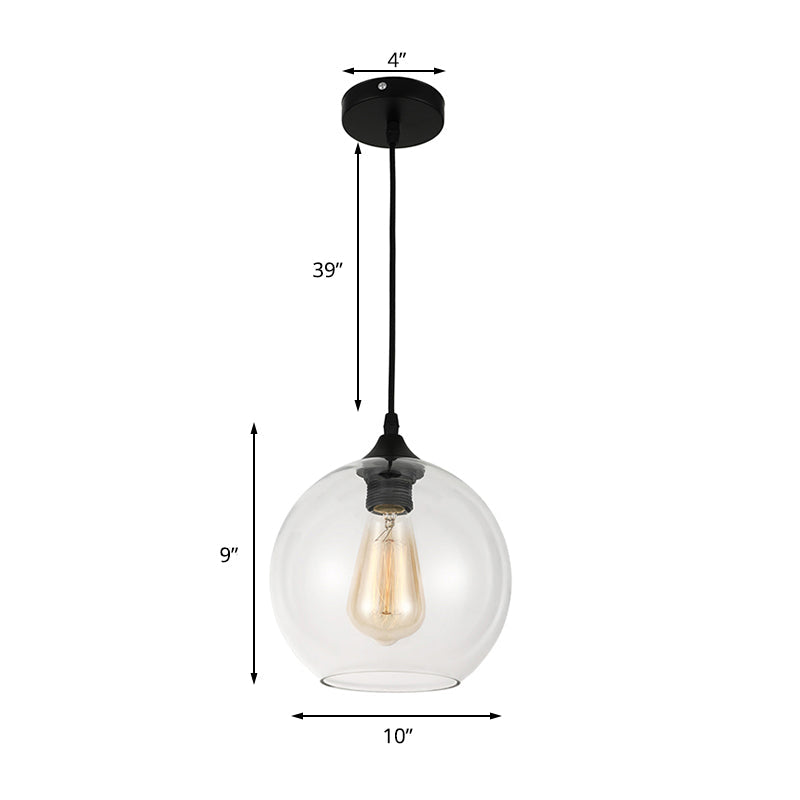 Corinne - Industrial 1 Light Grey/Clear Glass Hanging Lamp In Black Wide Globe