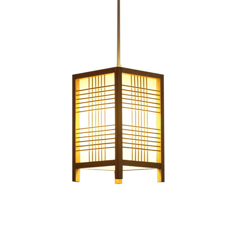 Gacrux - 6/8.5 Wide Wooden Square Hanging Lantern Light Japanese 1 - Light Natural Wood Pendant