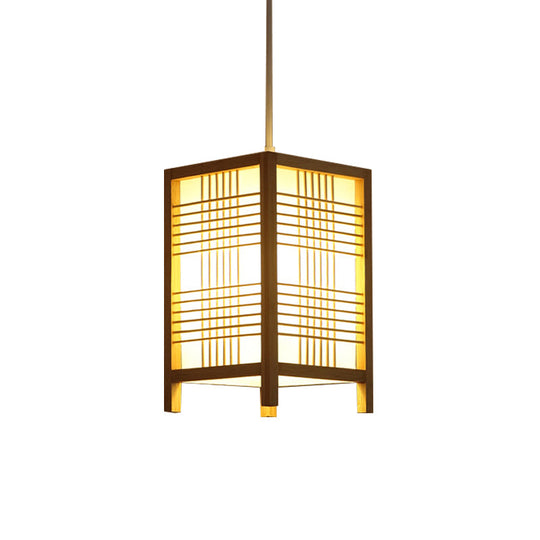 Gacrux - 6/8.5 Wide Wooden Square Hanging Lantern Light Japanese 1 - Light Natural Wood Pendant