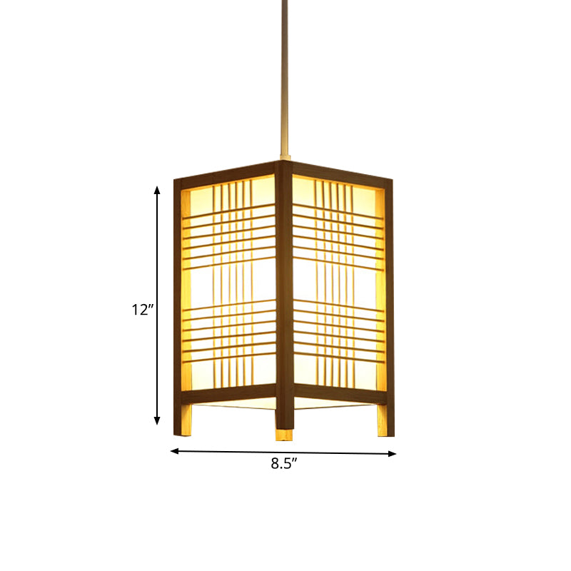 Gacrux - 6/8.5 Wide Wooden Square Hanging Lantern Light Japanese 1 - Light Natural Wood Pendant