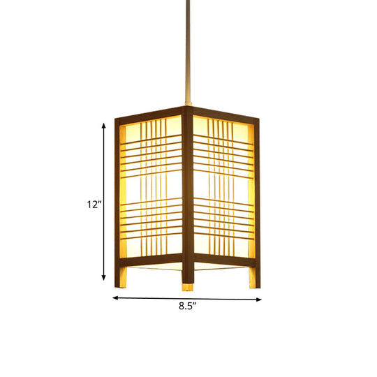 Gacrux - 6/8.5 Wide Wooden Square Hanging Lantern Light Japanese 1 - Light Natural Wood Pendant
