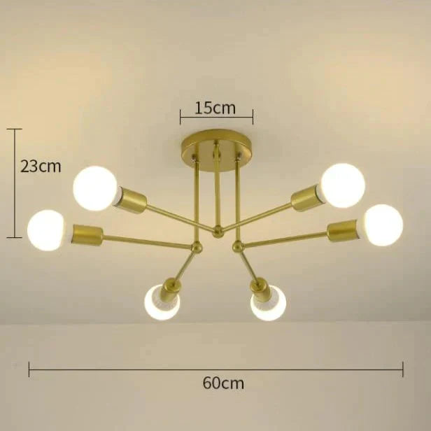 Nordic Creative Iron Ceiling Lamp 6 Head 8 Pole Bedroom Rental Room Economy Simple Living Gold /
