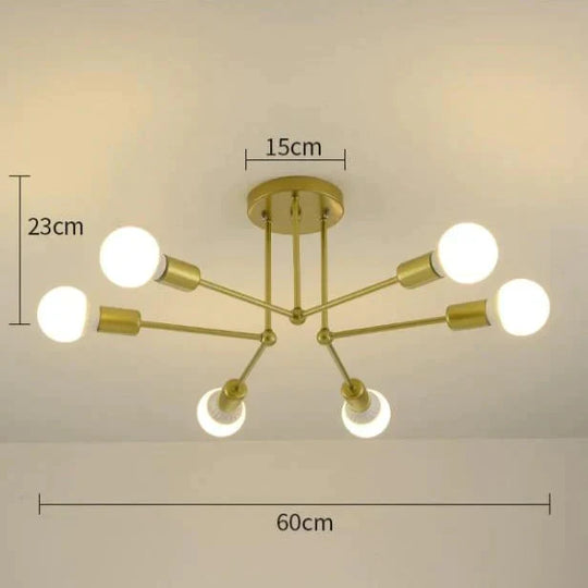 Nordic Creative Iron Ceiling Lamp 6 Head 8 Pole Bedroom Rental Room Economy Simple Living Gold /