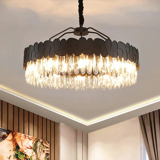 Black Circular 8 Bulbs Crystal Chandelier Lamp