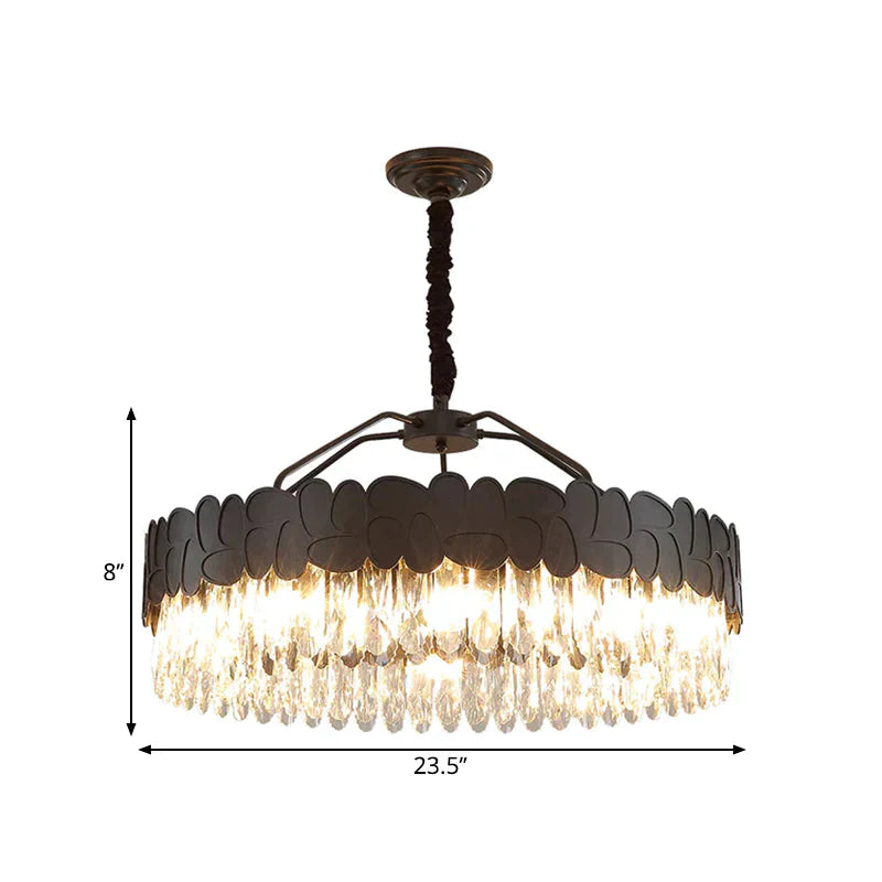 Black Circular 8 Bulbs Crystal Chandelier Lamp