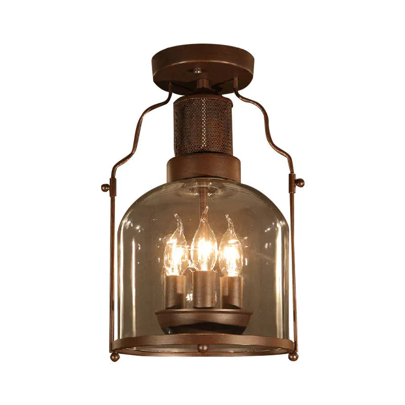 Rustic Semi Flush 3 - Light Ceiling Light Fixture With Clear Glass Dome Shade