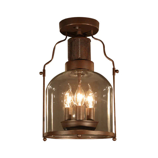 Rustic Semi Flush 3 - Light Ceiling Light Fixture With Clear Glass Dome Shade