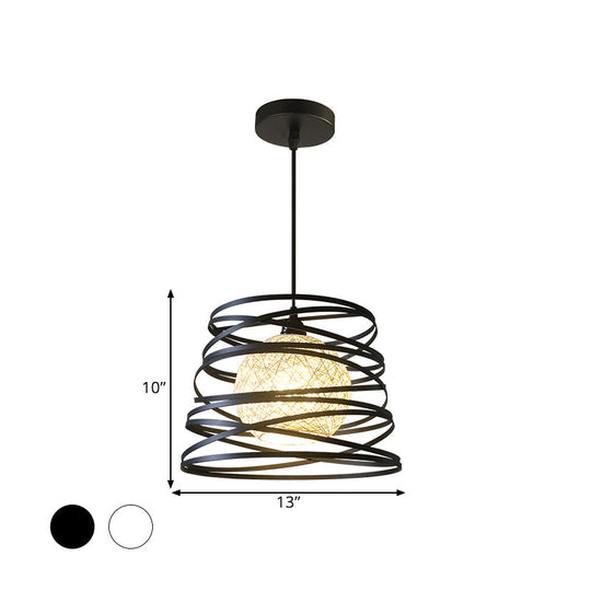 Spiral Industrial Metal 1 Head White/Black Hanging Lamp With Wire Frame Pendant Lighting