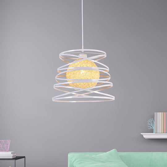 Spiral Industrial Metal 1 Head White/Black Hanging Lamp With Wire Frame Pendant Lighting