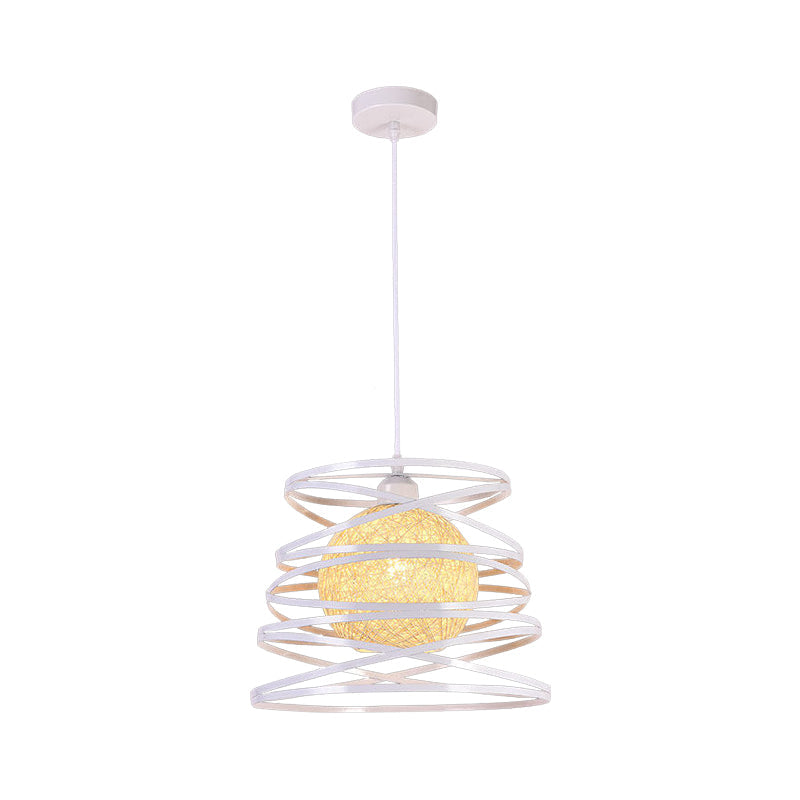 Spiral Industrial Metal 1 Head White/Black Hanging Lamp With Wire Frame Pendant Lighting