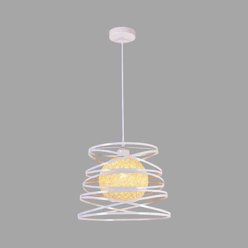 Spiral Industrial Metal 1 Head White/Black Hanging Lamp With Wire Frame Pendant Lighting