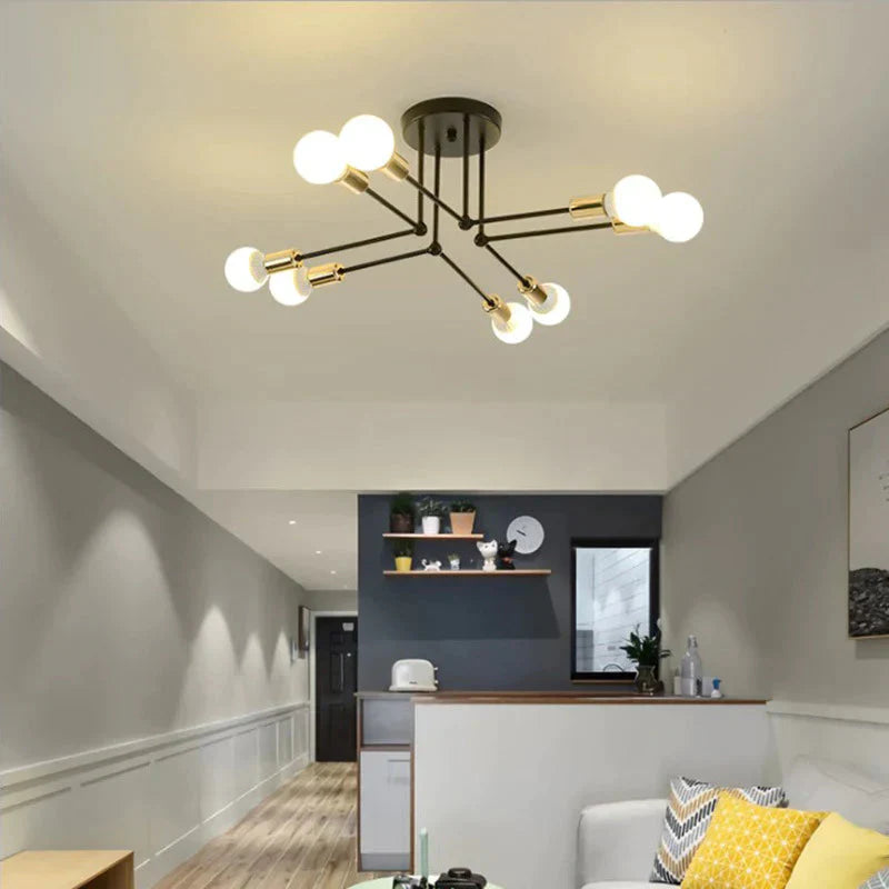 Nordic Creative Iron Ceiling Lamp 6 Head 8 Pole Bedroom Rental Room Economy Simple Living Pendant