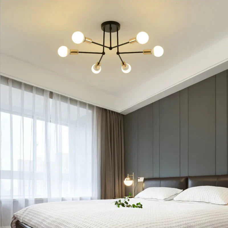 Nordic Creative Iron Ceiling Lamp 6 Head 8 Pole Bedroom Rental Room Economy Simple Living Pendant