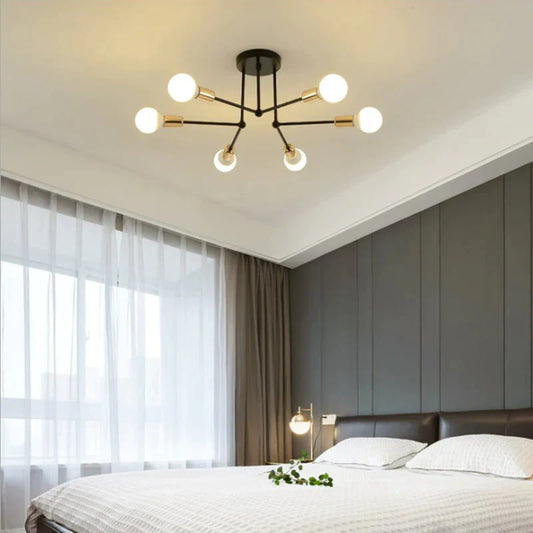 Nordic Creative Iron Ceiling Lamp 6 Head 8 Pole Bedroom Rental Room Economy Simple Living Pendant