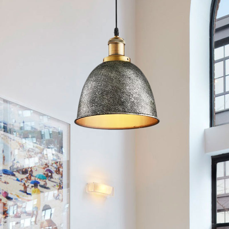 Lonie - Antique Style Dome Pendant Lamp 1 Light Wrought Iron Hanging Fixture With Cord In Black/Rust