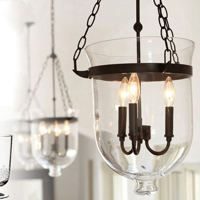 Birdun - Industrial 3 - Light Suspension Chandelier With Clear Glass Urn Shade Black