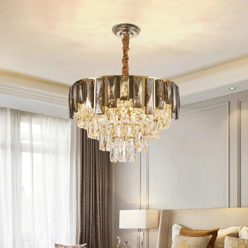 Contemporary Clear And Smoke Beveled Crystal Chandelier With 6 Lights Gray