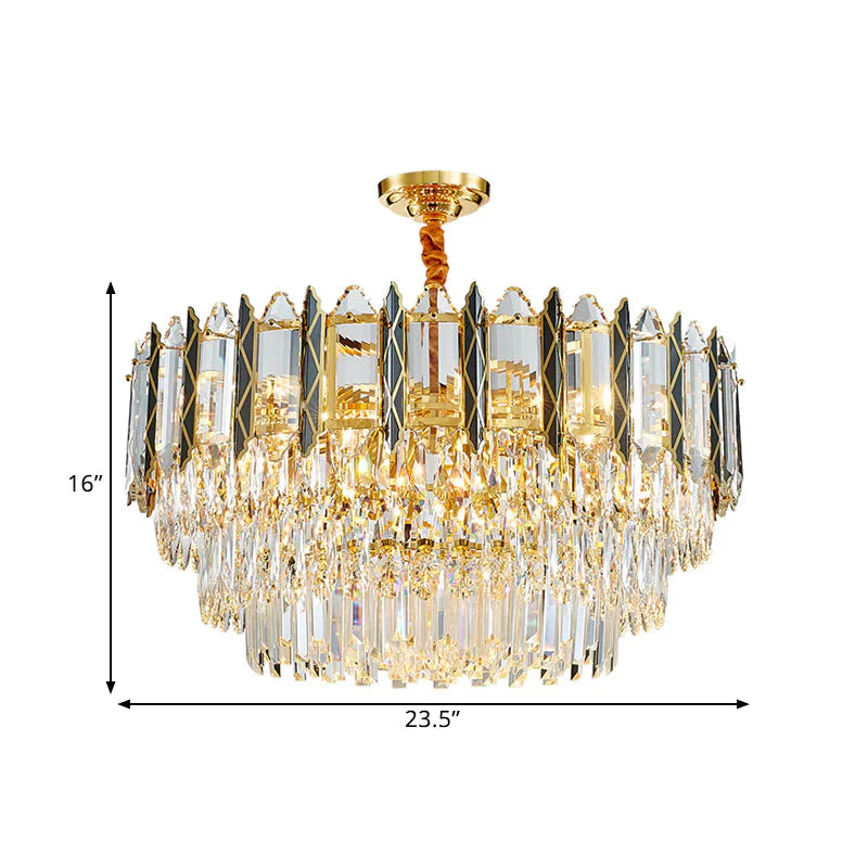 Modern Stylish Black - Gold Multi Tired 9 - Head Crystal Chandelier For Living Room
