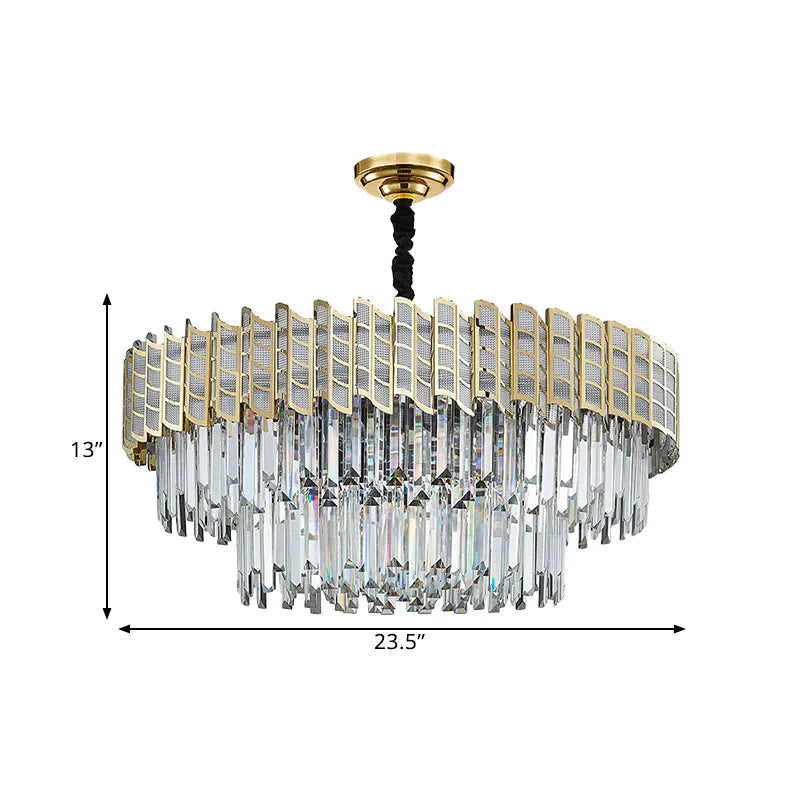 2 - Tiered 9 Bulb Crystal Ceiling Pendant Light Chandelier In Gold