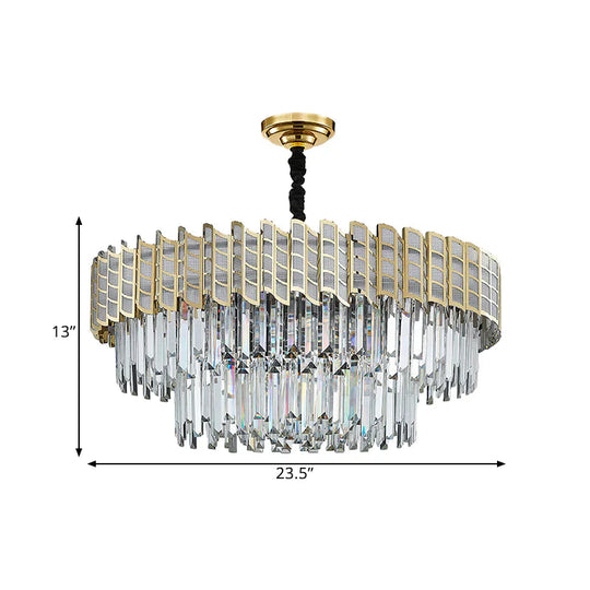2 - Tiered 9 Bulb Crystal Ceiling Pendant Light Chandelier In Gold
