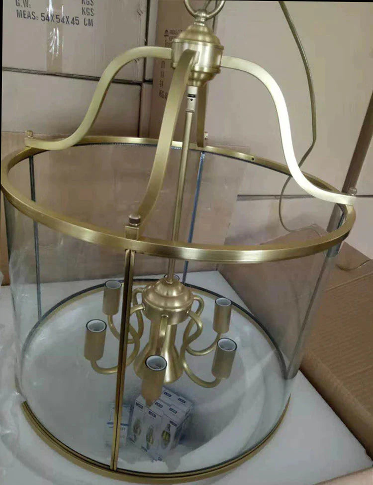 American All Copper Chandelier Glass Birdcage Lamp 7 Heads Pendant