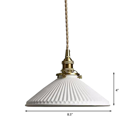 Daniela - Modern Industrial Conical Pendant Light Ribbed Design White