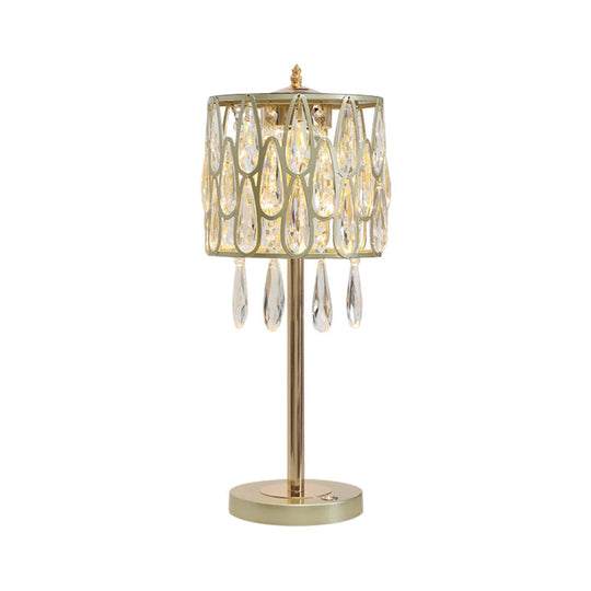 Adalyn - Contemporary Metal Nightstand Lamp With Crystal Raindrops Encrusted.