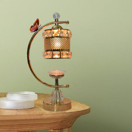 Anna - Modern Cube/Flower Shape Table Lamp Modernism Crystal - Encrusted 1 Head Gold Nightstand