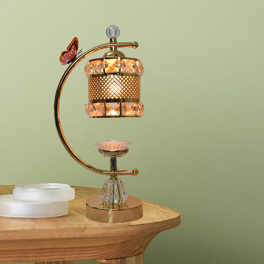 Anna - Modern Cube/Flower Shape Table Lamp Modernism Crystal - Encrusted 1 Head Gold Nightstand