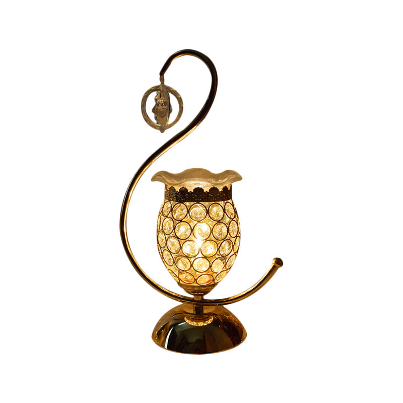 Anna - Modern Cube/Flower Shape Table Lamp Modernism Crystal - Encrusted 1 Head Gold Nightstand